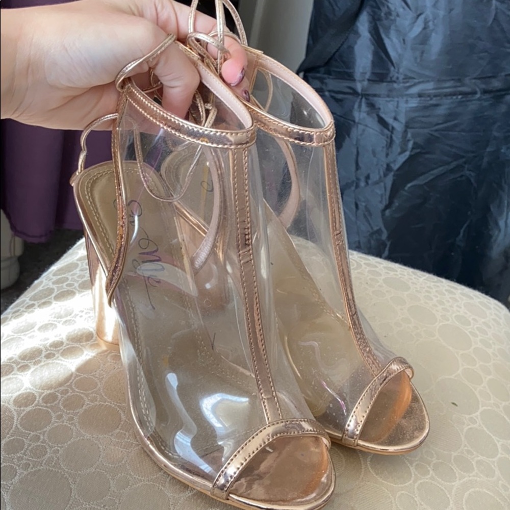 Gold and Clear block Heels